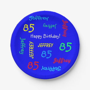 85th Birthday Party, Repeating Names, Royal Blue Paper Plate