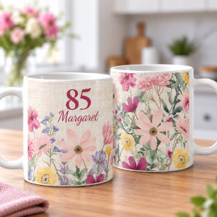 85th Birthday Pink 85 Wildflower Personalized Gift Coffee Mug