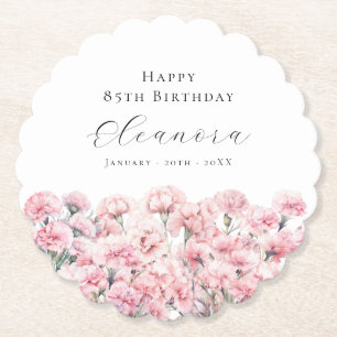 85th Birthday Pink Carnation January Birth Flower Paper Coaster
