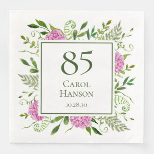 85th Birthday Pink Hydrangeas Napkin