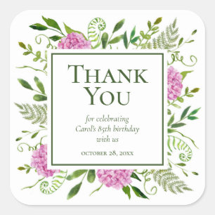 85th Birthday Pink Hydrangeas Thank You Sticker