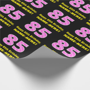 85th Birthday: Pink Stripes and Hearts "85" + Name Wrapping Paper