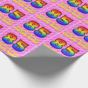 85th Birthday: Pink Stripes & Hearts, Rainbow # 85 Wrapping Paper