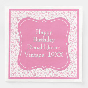 85th Birthday Pink/White Bracket Number Pattern Napkin
