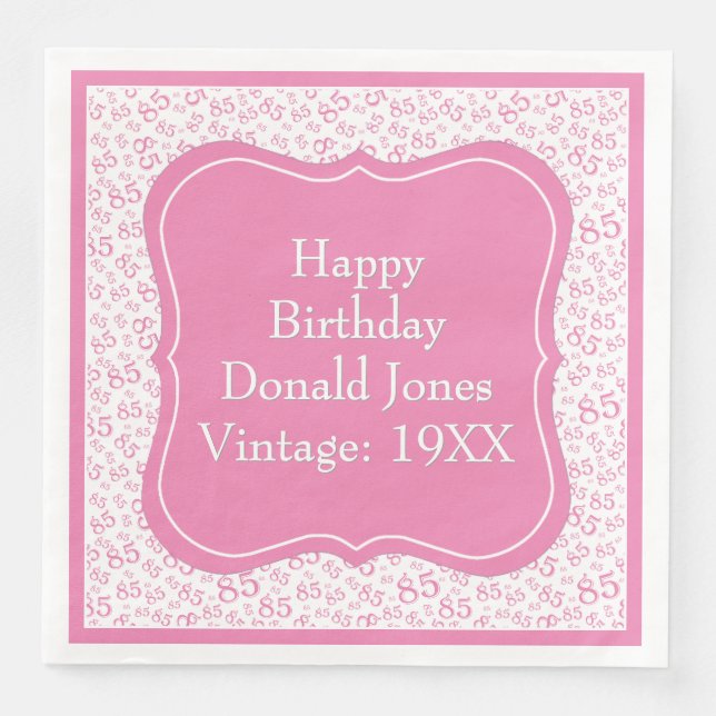 85th Birthday Pink/White Bracket Number Pattern Napkin (Front)