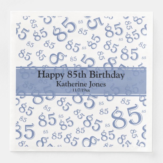 85th Birthday Random Number Pattern Blue/White Napkin (Front)