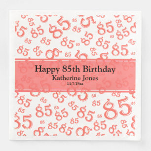 85th Birthday Random Number Pattern Coral/White Napkin
