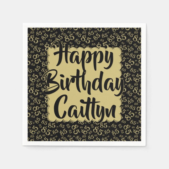 85th Birthday Random Number Pattern Gold/Black Napkin (Front)