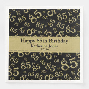 85th Birthday Random Number Pattern Gold/Black Napkin