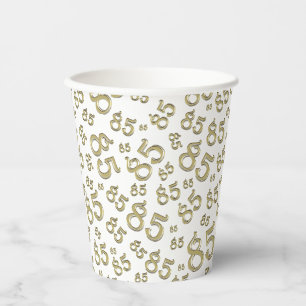 85th Birthday Random Number Pattern Gold/White 85 Paper Cups