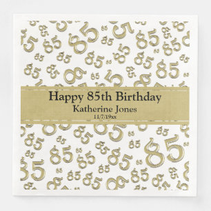 85th Birthday Random Number Pattern Gold/White Napkin