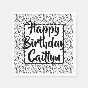 85th Birthday Random Number Pattern Scallop Black Napkin