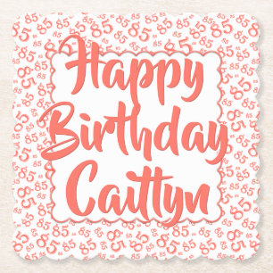 85th Birthday Random Number Pattern Scallops Coral Paper Coaster