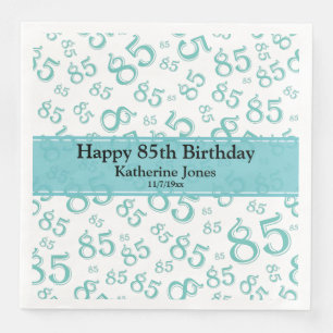 85th Birthday Random Number Pattern Teal/White Napkin