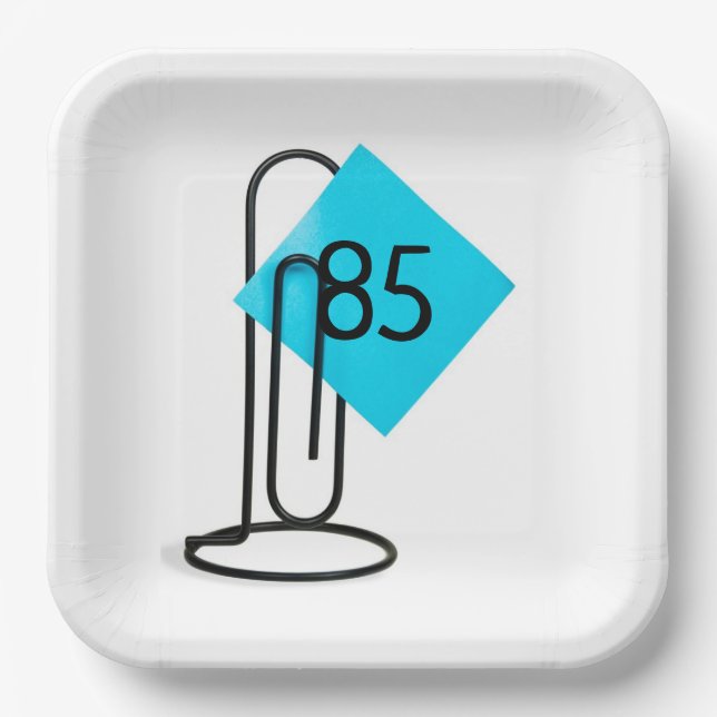 85th Birthday Reminder Note On a Paper Clip Paper Plate (Front)