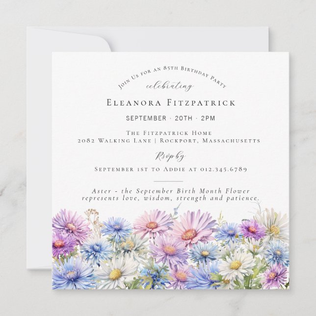 85th Birthday September Birth Month Flower Square Invitation (Front)