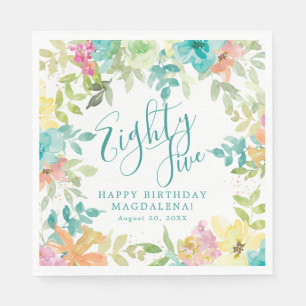 85th Birthday Summer Watercolor Floral Custom Napkin