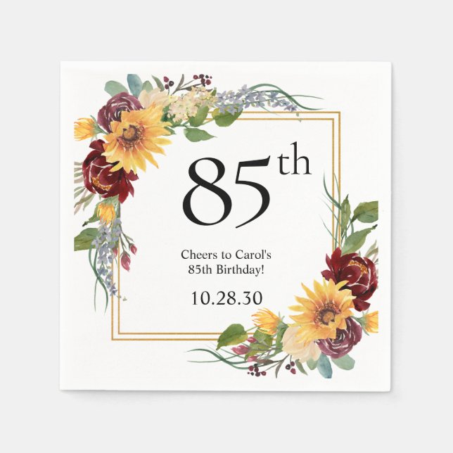 85th Birthday Sunflowers Napkin (Front)