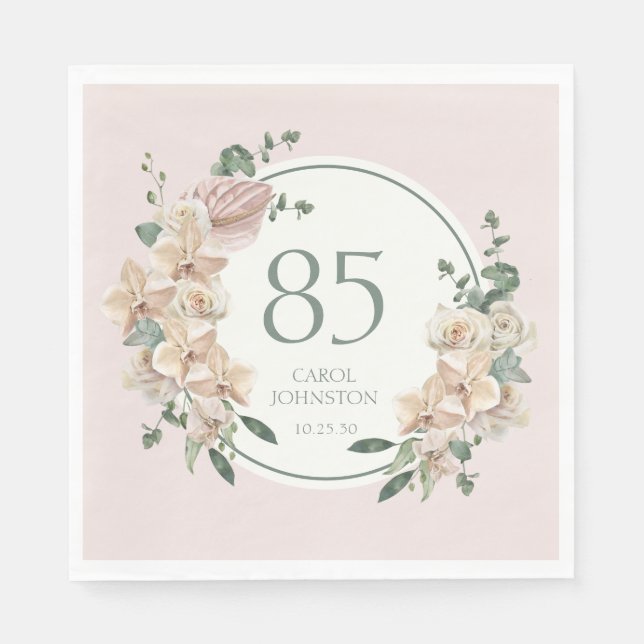 85th Birthday Tropical Floral Napkin (Front)