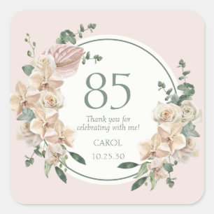 85th Birthday Tropical Floral Thank You Square Sticker