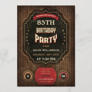 85th Birthday Vintage Chalkboard & Wood Invitation