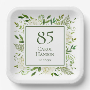 85th Birthday White Hydrangeas Paper Plate