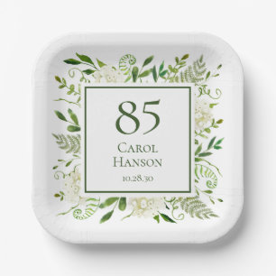 85th Birthday White Hydrangeas Paper Plate