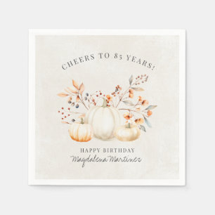 85th Birthday White Pumpkin Fall Leaves Custom Napkin