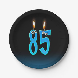 85th Birthday with lit candle numbers Paper Plate