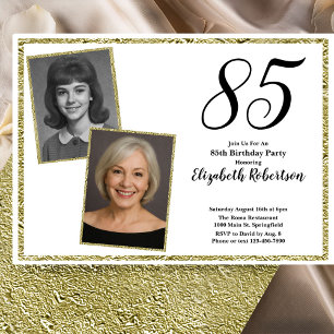 85th Custom Photo White and Gold Invitation