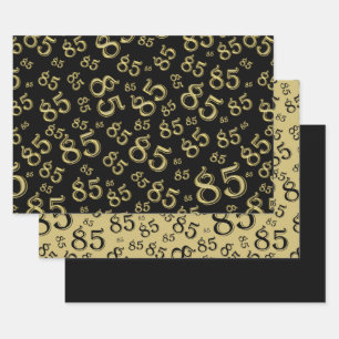 85th Milestone Birthday Black/Gold Number Pattern Wrapping Paper Sheet