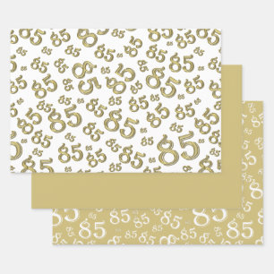 85th Milestone Birthday Gold/White Number Pattern Wrapping Paper Sheet