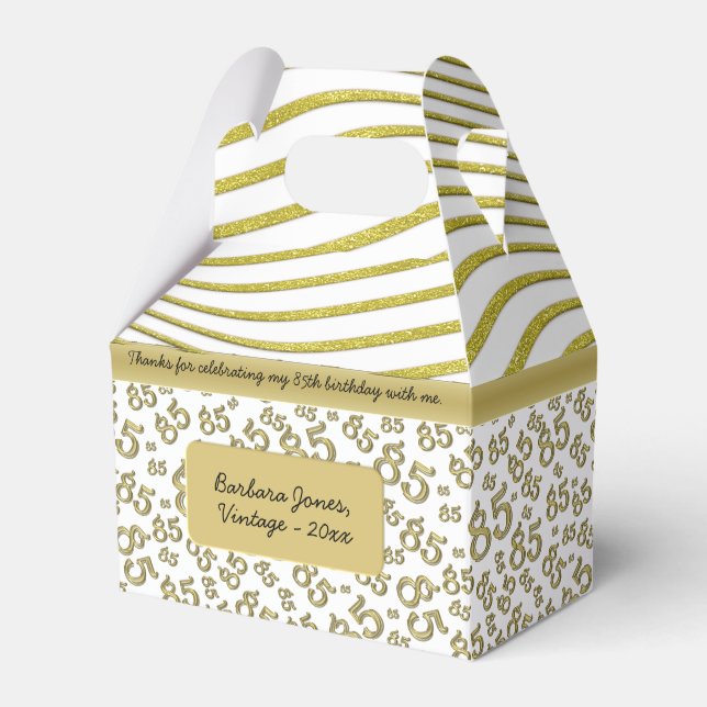 85th Party Gold/White Random Number Pattern Favor Box (Front Side)