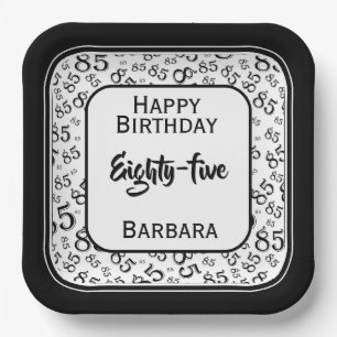 85th Party Random Number Pattern Black/White Paper Plate