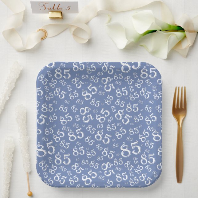 85th Party Random Number Pattern Blue/White Paper Plate (Wedding)