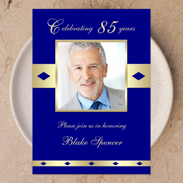 85th Photo Birthday Party Invitation Navy 85 (Creator Uploaded)