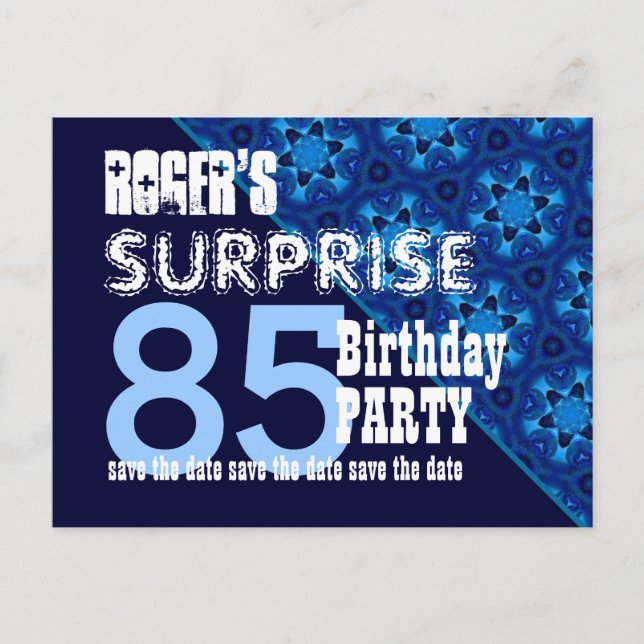 85th Surprise Birthday Save the Date Diagonal VB22 Announcement Postcard (Front)