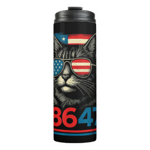 8647 86 47 Funny Cat USA Flag Sunglasses Men Women Thermal Tumbler