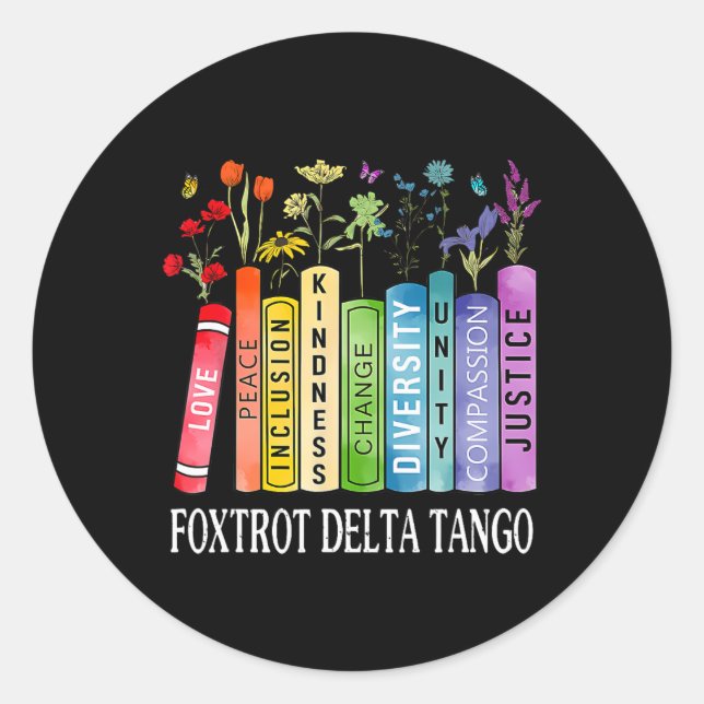 8647 Foxtrots Tangos Deltas Book Flower Resist Boo Classic Round Sticker (Front)