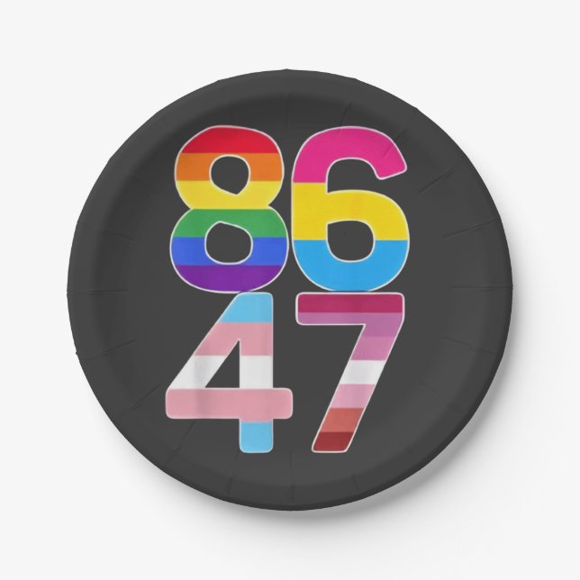 86 47 Anti Trump Funny LGBTQ Pride Month Gift  Paper Plate (Front)
