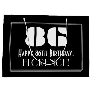 86th Birthday ~ Art Deco Inspired Look "86" + Name Large Gift Bag