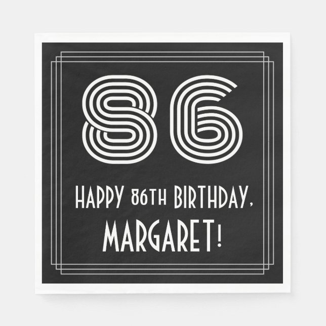 86th Birthday: Art Deco Inspired Look "86" + Name Napkin (Front)