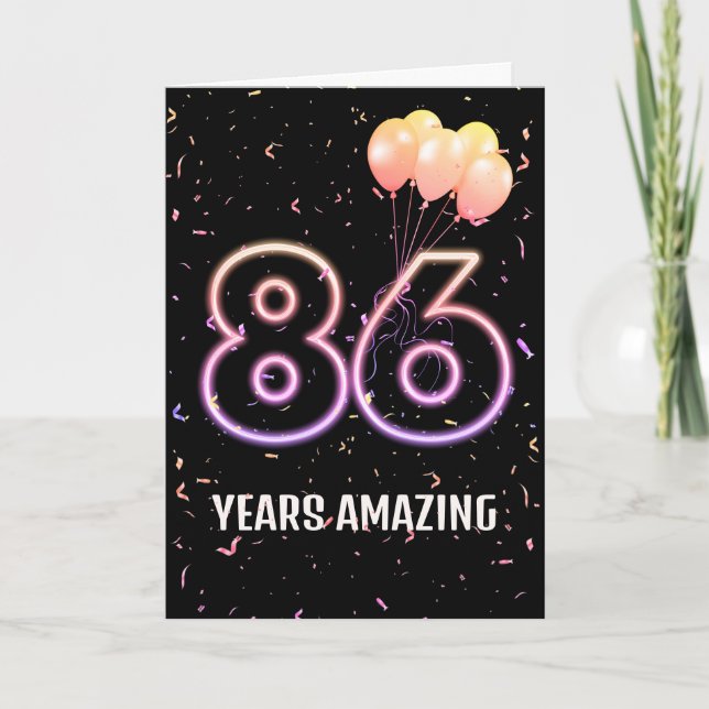 86th Birthday Balloons and Confetti Card (Front)