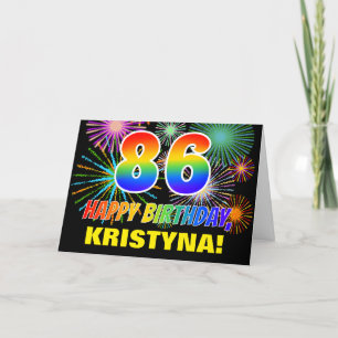 86th Birthday: Bold, Fun, Fireworks, Rainbow 86 Card