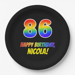 86th Birthday: Bold, Fun, Simple, Rainbow 86 Paper Plate