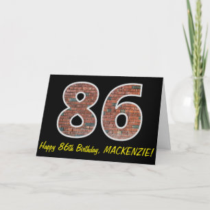 86th Birthday - Brick Wall Pattern "86" w/ Name Card