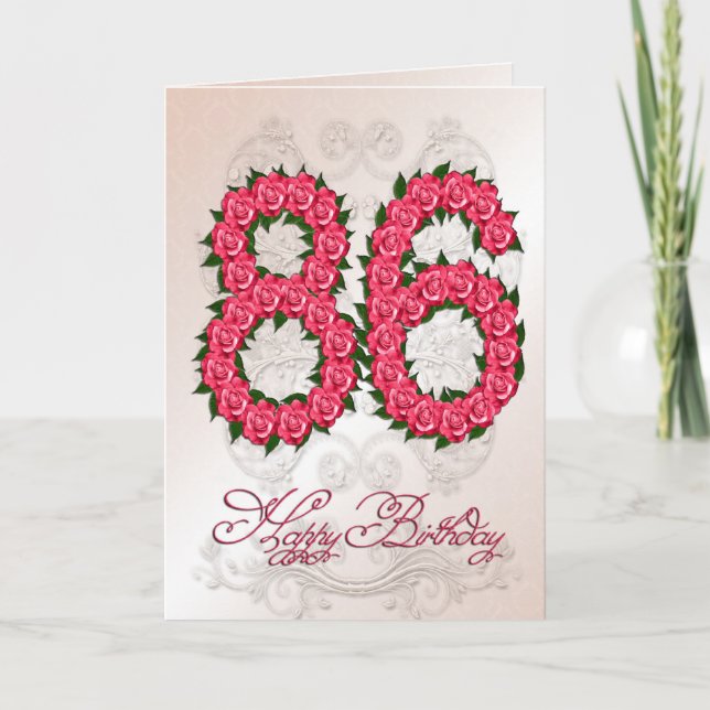 86th birthday card with roses and leaves (Front)