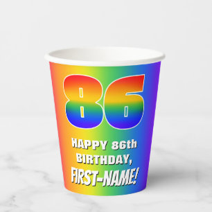 86th Birthday: Colourful, Fun Rainbow Pattern # 86 Paper Cups