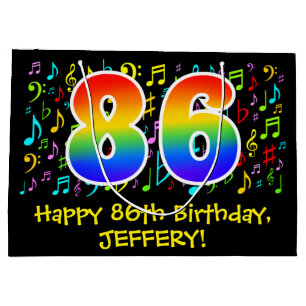 86th Birthday - Colourful Music Symbols, Rainbow 8 Large Gift Bag