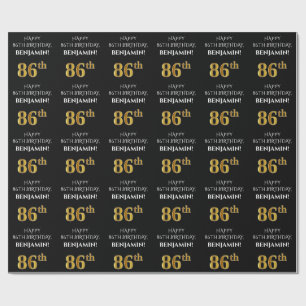 86th Birthday: Elegant, Black, Faux Gold Look Wrapping Paper